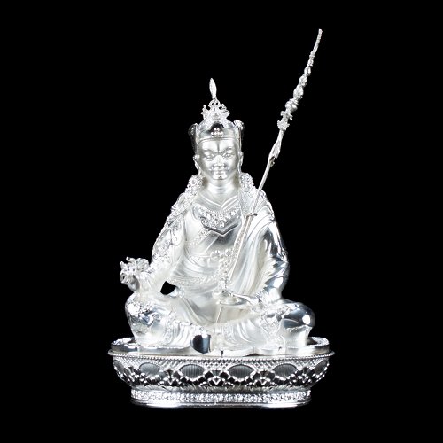 Statue of Padmasambhava “Lotus-Born” aka Guru Rinpoche made from Sterling Silver : small perfection, height — 11 cm