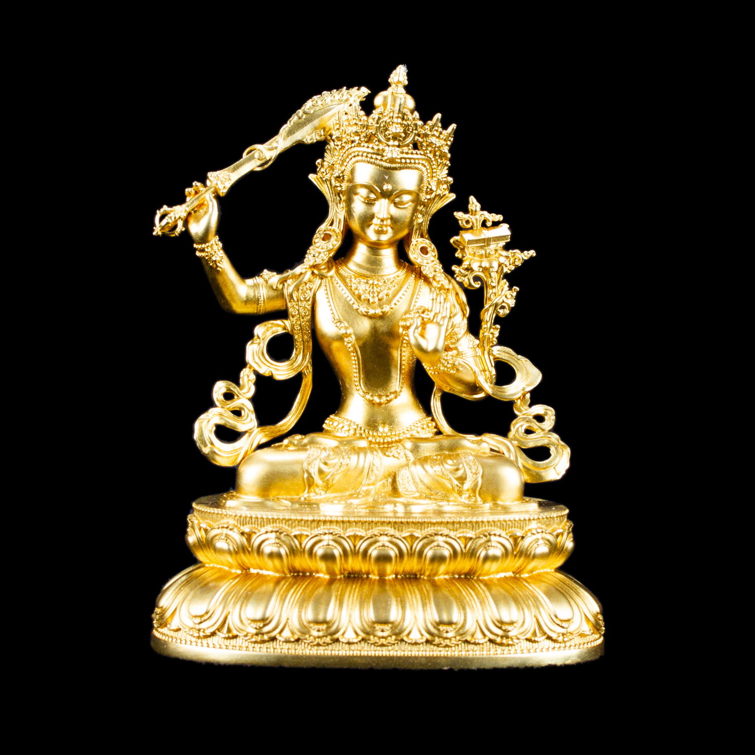 Small statue of Manjushree (aka Jampel), a bodhisattva of wisdom, height — 10.5 cm, perfect carving, Copper