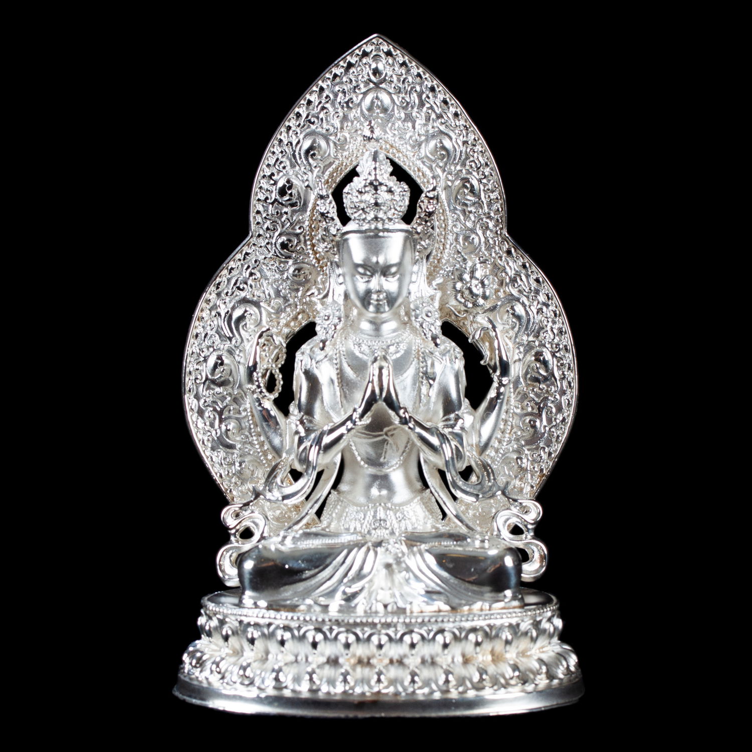 Statue of Avalokitesvara or Chenrezik made from Sterling Silver : small perfection, height — 12.5 cm