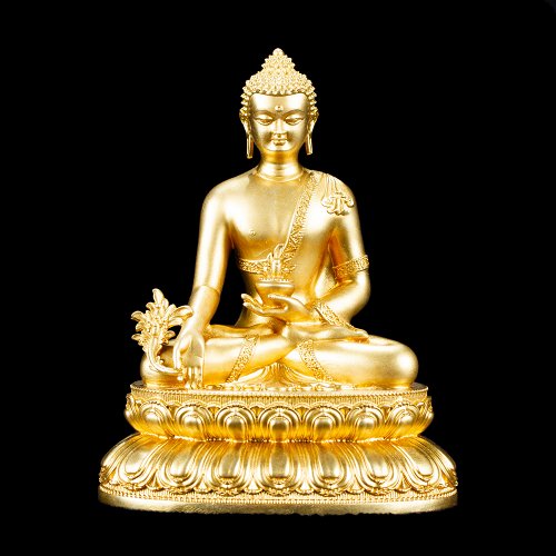 Statue of Medicine Buddha aka Menla or Bhaisajyaguru made from copper : small perfection, height — 10 cm