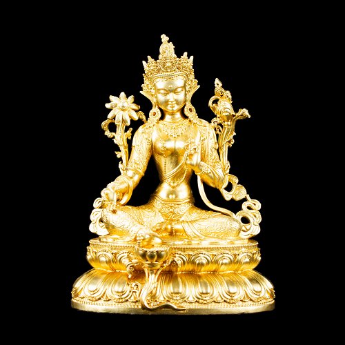 Statue of Green Tara aka Drolma made from copper : small perfection, height — 10.5 cm