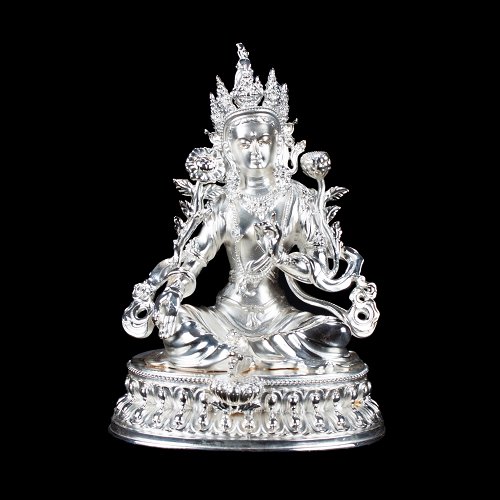 Statue of Green Tara (also known as Drolma) made from Sterling Silver : small perfection, height — 10.5 cm