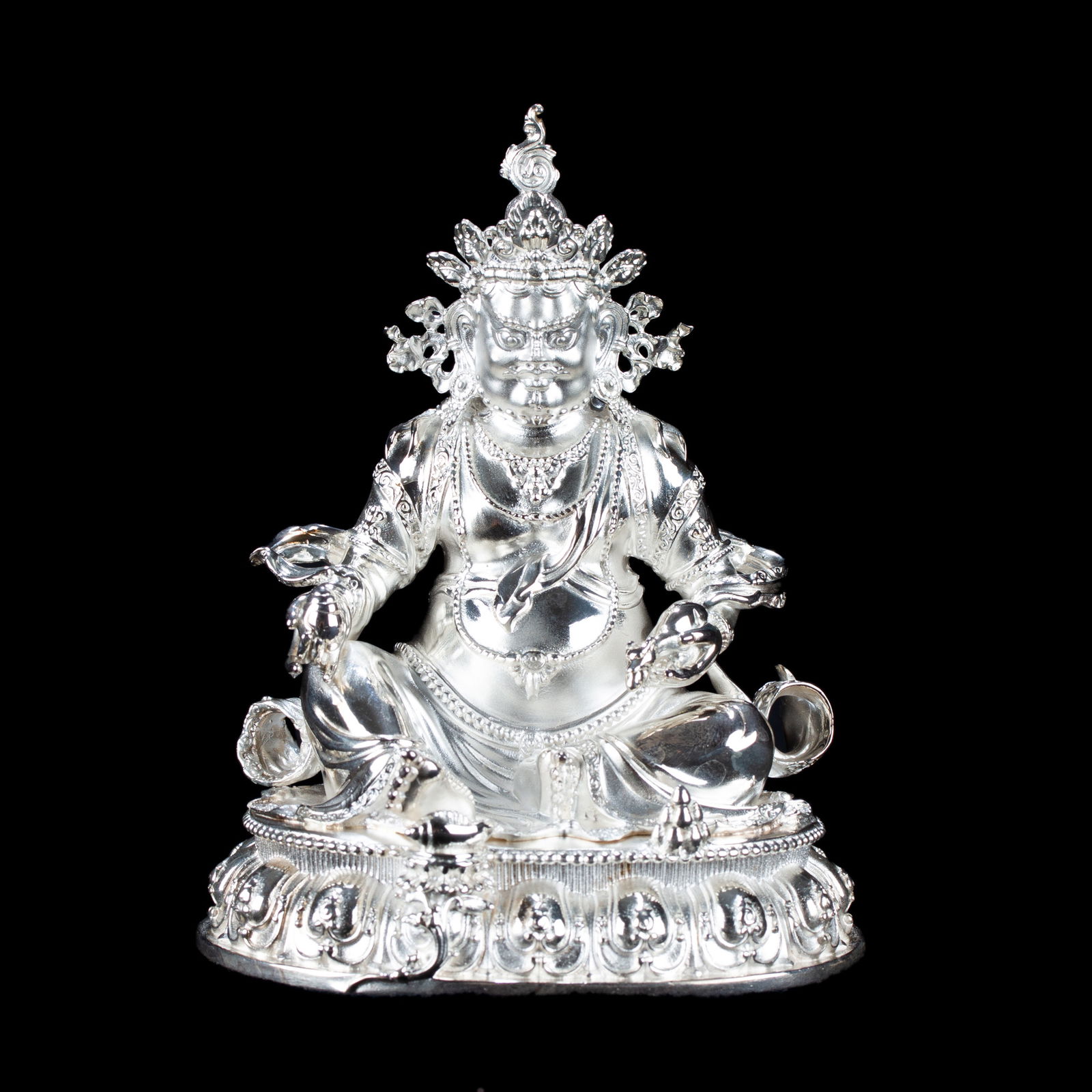 Sterling Silver Statue of Jambhala aka Dzambhala the God of Wealth, height — 11 cm, pure perfection. 