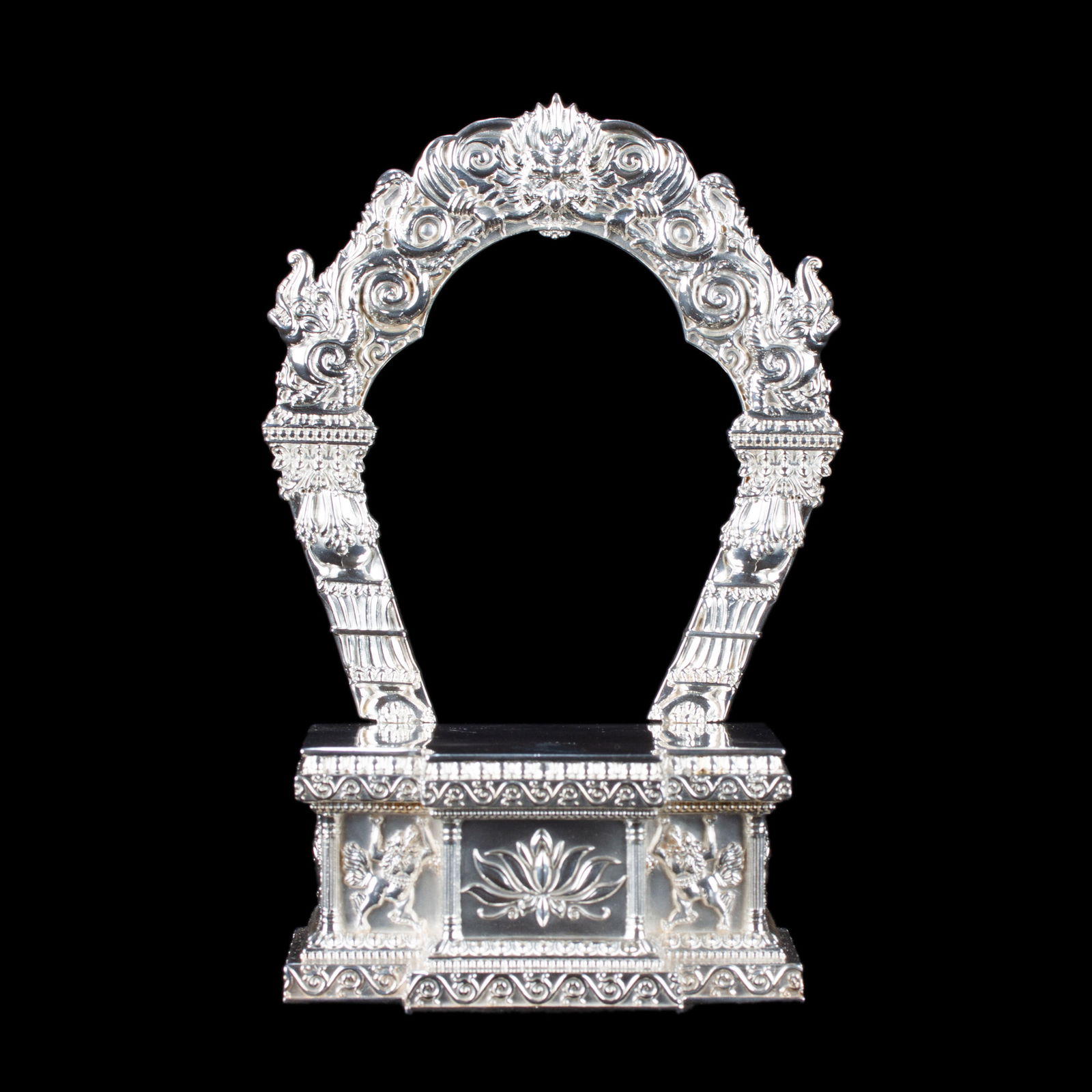 Elegant Pedestal for your Buddha statue, made of Sterling Silver, height — 18 cm, perfect carving. 