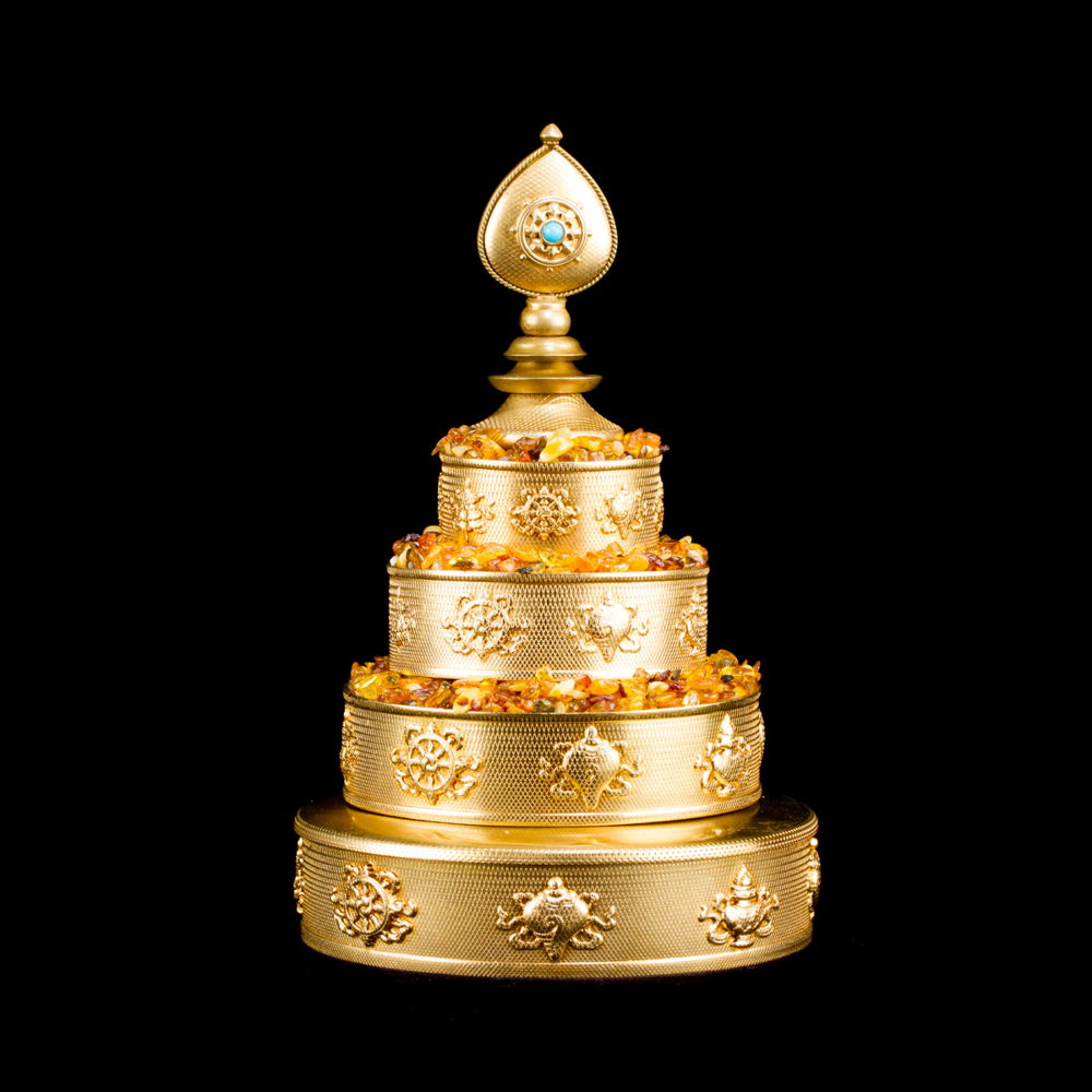 Buddhist Mandala Set carved with Ashtamangala | height — 15.0 cm, diameter — 10.0 cm, Mandala