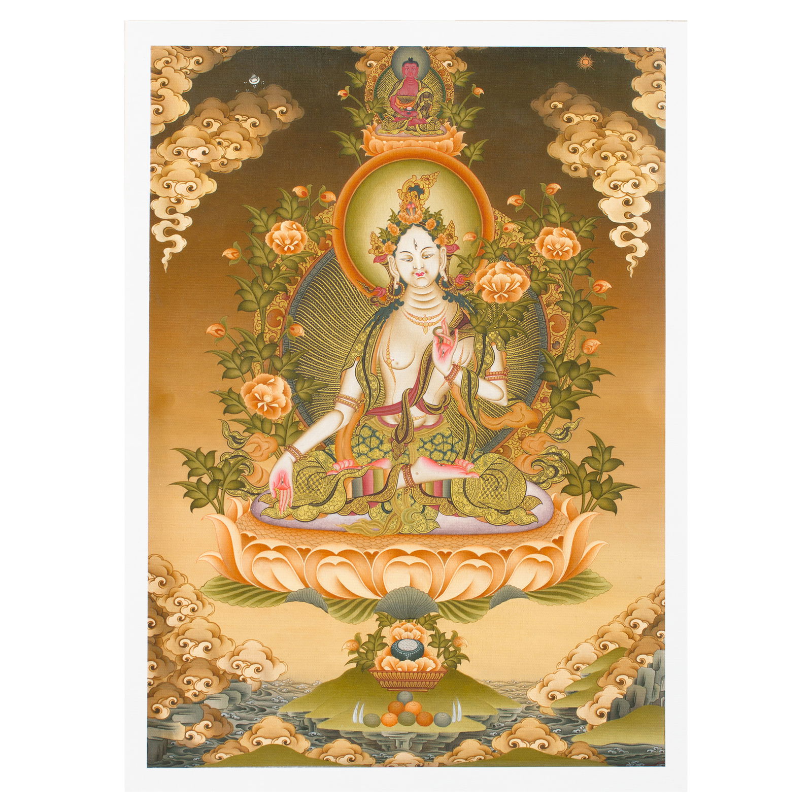 Thangka "White Tara" — high quality print on Natural Canvas — image size 29,8 x 42 cm / 11,7 x 16,5 inches. 