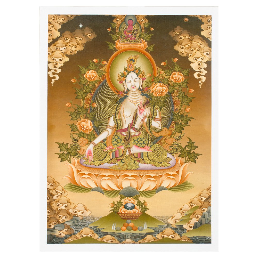 Thangka "White Tara" — high quality print on Natural Canvas — image size 29,8 x 42 cm / 11,7 x 16,5 inches