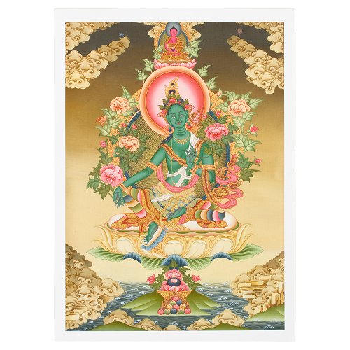 Thangka Green Tara aka Drolma — high quality print on Natural Canvas — image size 30,5 x 42 cm / 12,0 x 16,5 inches