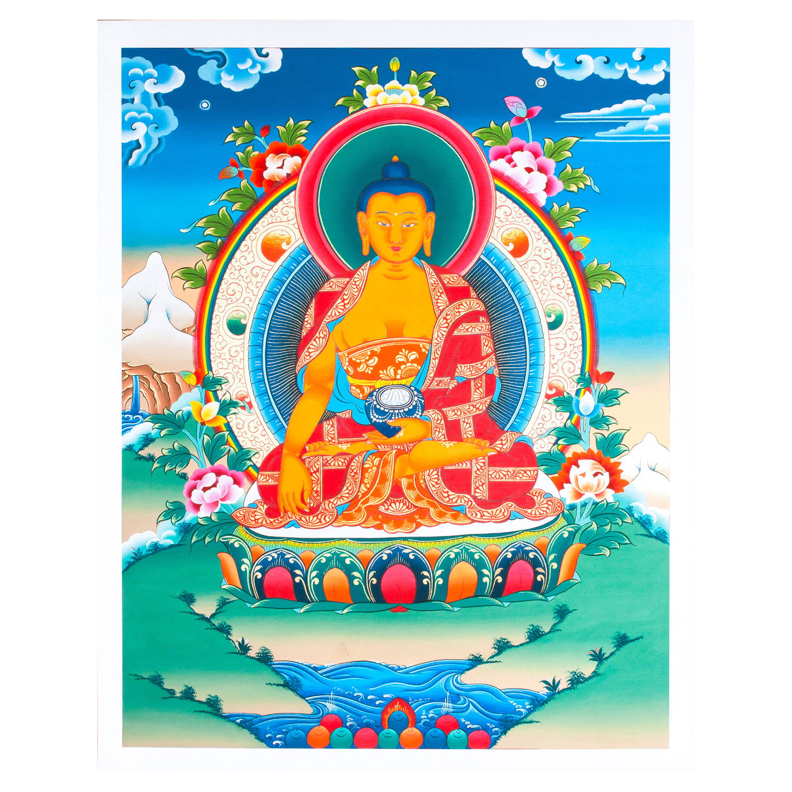 Thangka Buddha Shakyamuni — high quality print on Natural Canvas. 