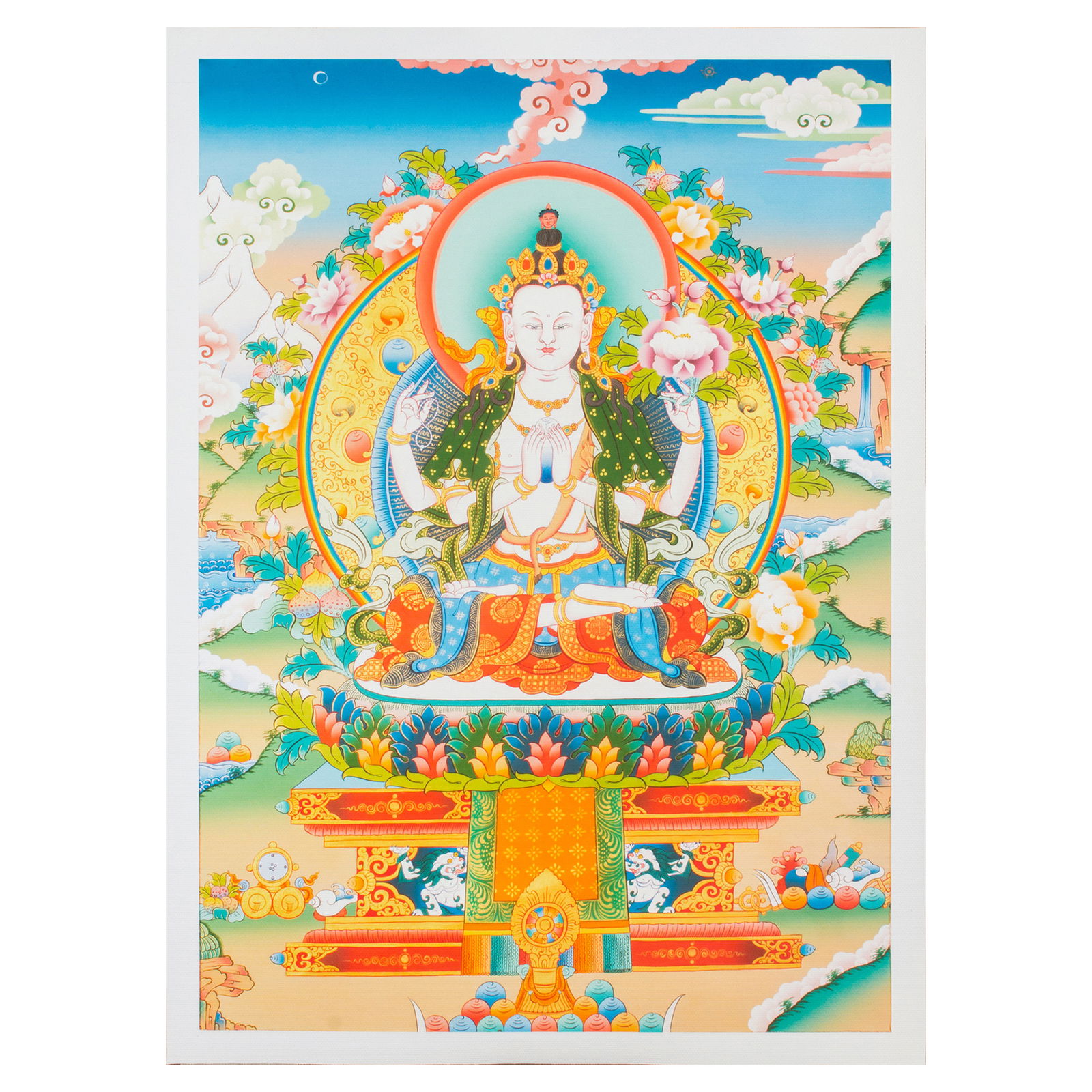 Thangka "Avalokitesvara aka Chenrezig" — high quality print on Natural Canvas. 