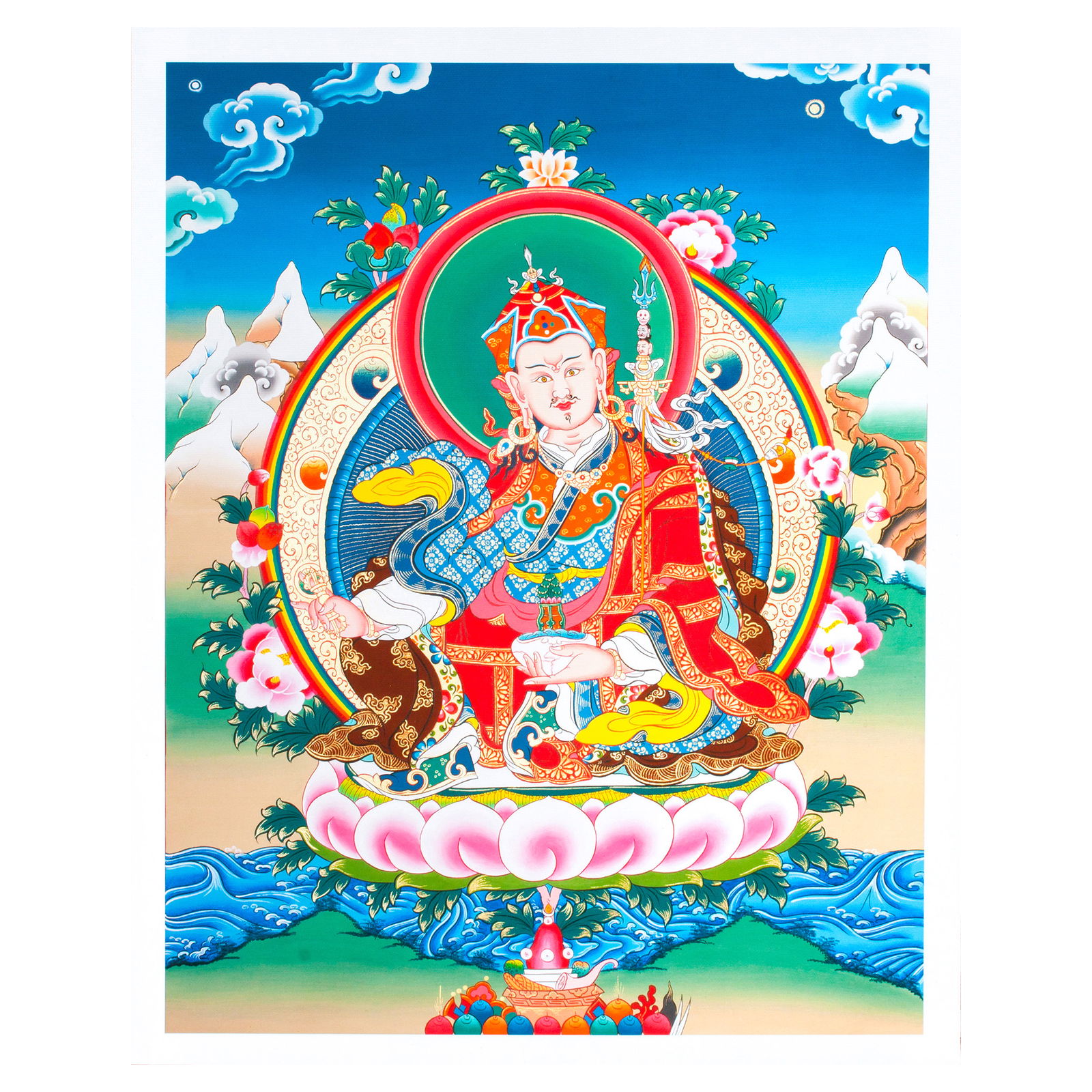 Thangka Padmasambhava aka Guru Rinpoche, high quality print on Natural Canvas, image size — 32,6 x 42,0 cm / 12,8 x 16,5 inches. 