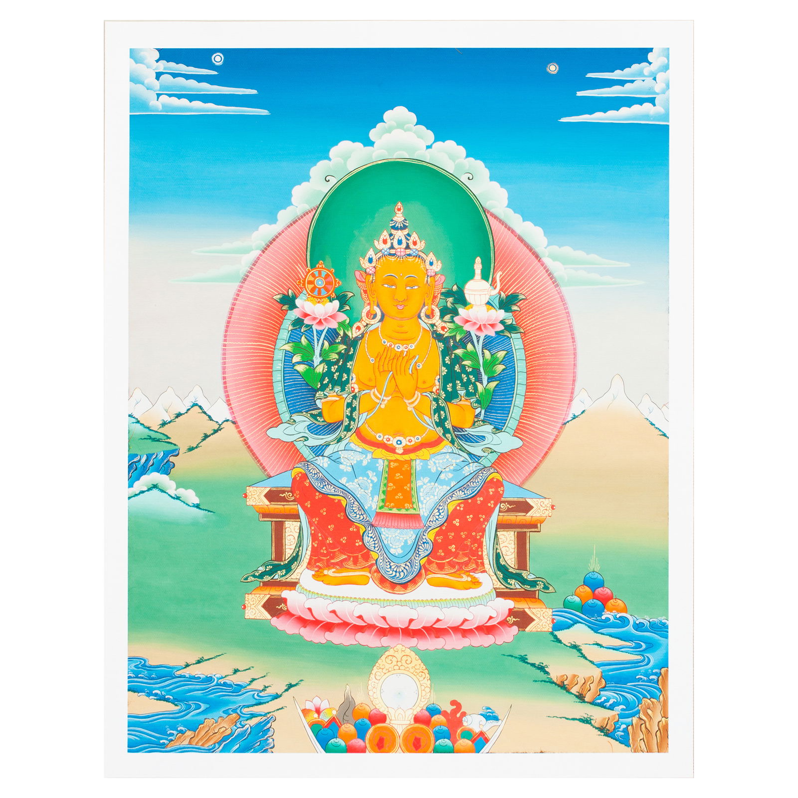 Thangka Buddha Maytreya aka Jampa, high quality print on Natural Canvas, size — 32,0 x 42 cm / 12,6 x 16,5 inches. 
