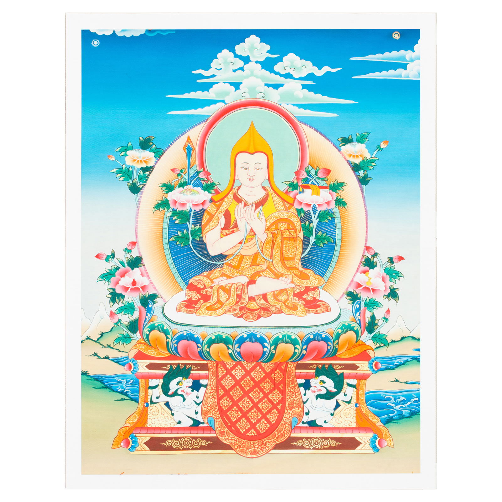 Thangka Lama Tsongkhapa aka Je Tsongkhapa, high quality print on Natural Canvas, image size — 32,1 x 42 cm / 12,6 x 16,5 inches. 