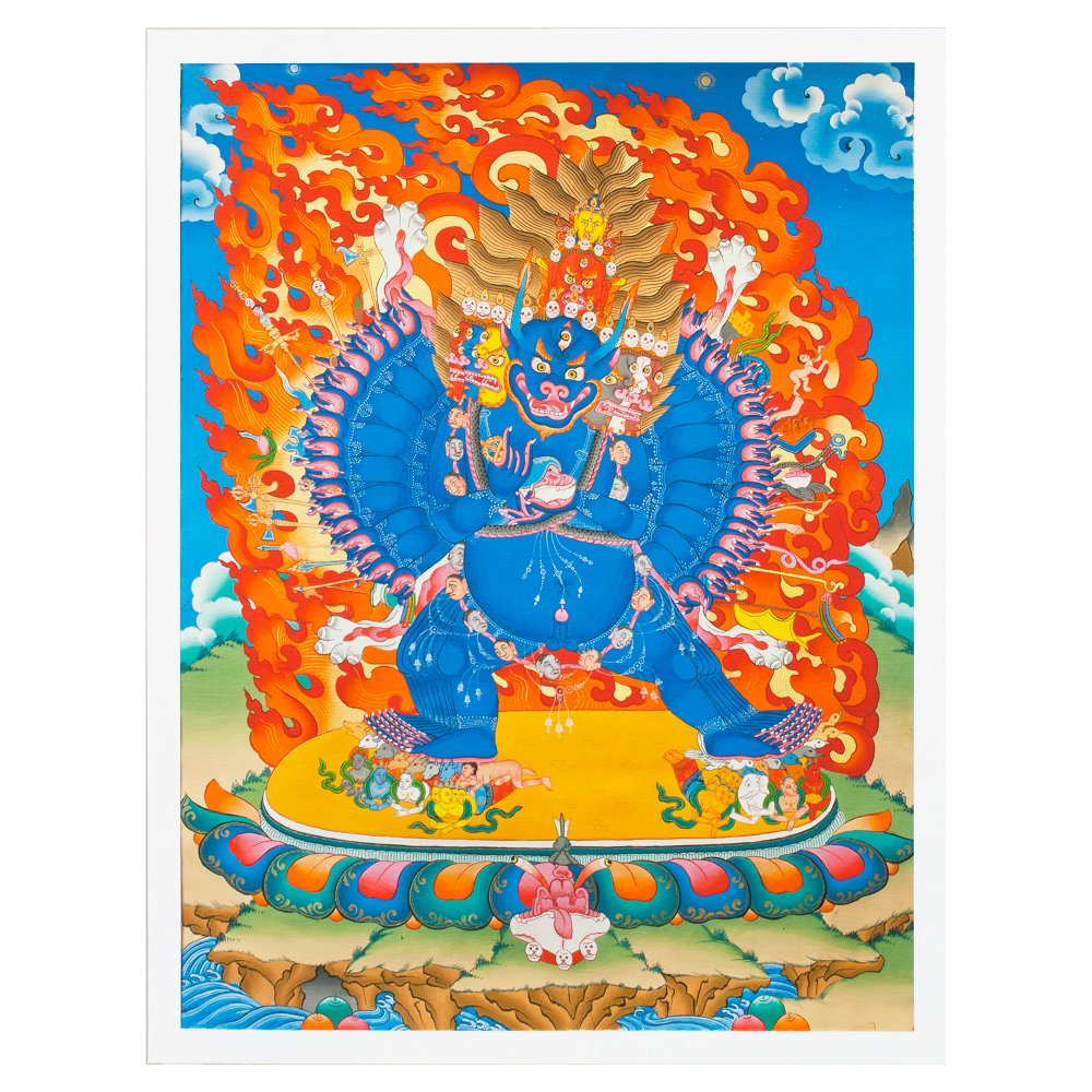 Thangka Yamantaka aka Vajrabhairava or Shinje, high quality print on Natural Canvas, image size — 32,0 x 42,0 cm / 12,6 x 16,5 inches, Single