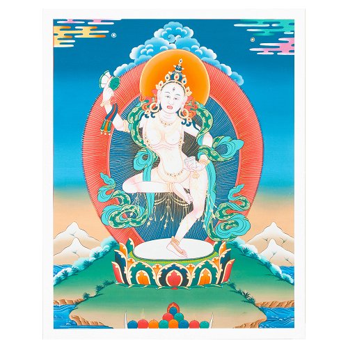 Thangka Machig Labdron tantric Buddhist master, high quality print on Natural Canvas, image size — 32,7 x 42,0 cm / 12,9 x 16,5 inches