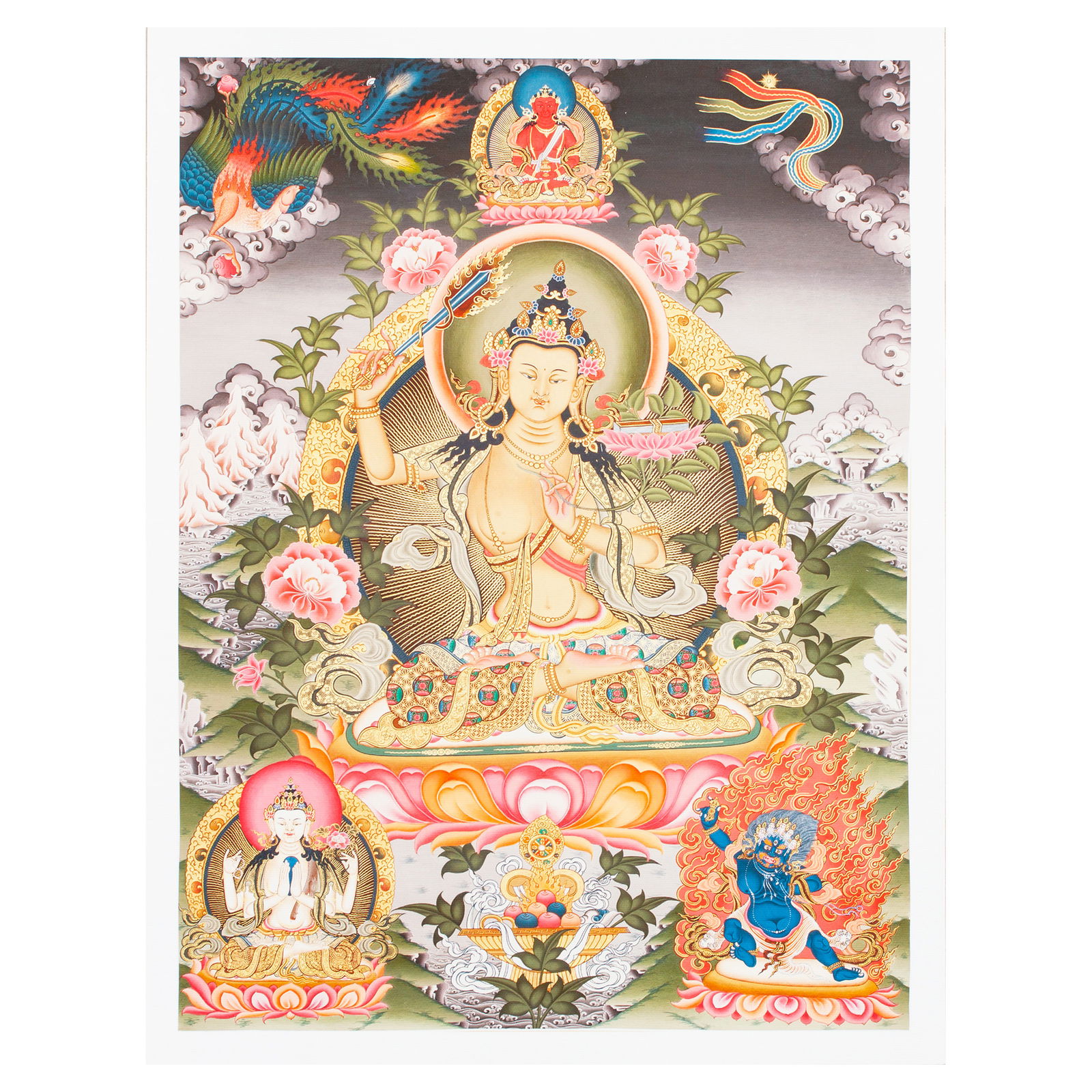 Thangka Manjushree a bodhisattva of wisdom, high quality print on Natural Canvas, image size — 31,6 x 42,0 cm / 12,4 x 16,5 inches. 