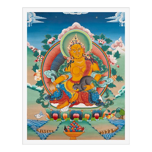 Thangka Jambhala aka Dzambhala the God of Wealth, high quality print on Natural Canvas, image size — 32,2 x 42,0 cm / 12,7 x 16,5 inches