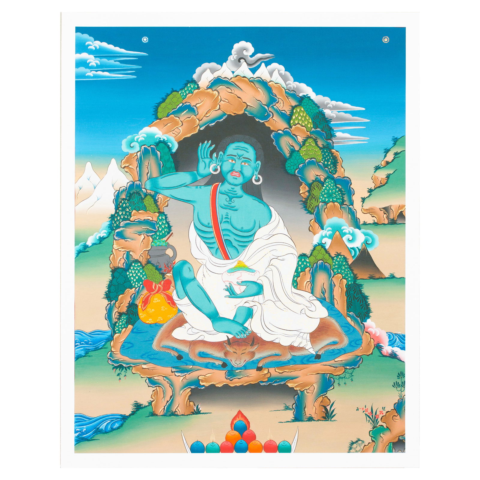 Thangka Jetsun Milarepa, image size — 29,3x42,0 cm / 11,5x16,5 inches. 