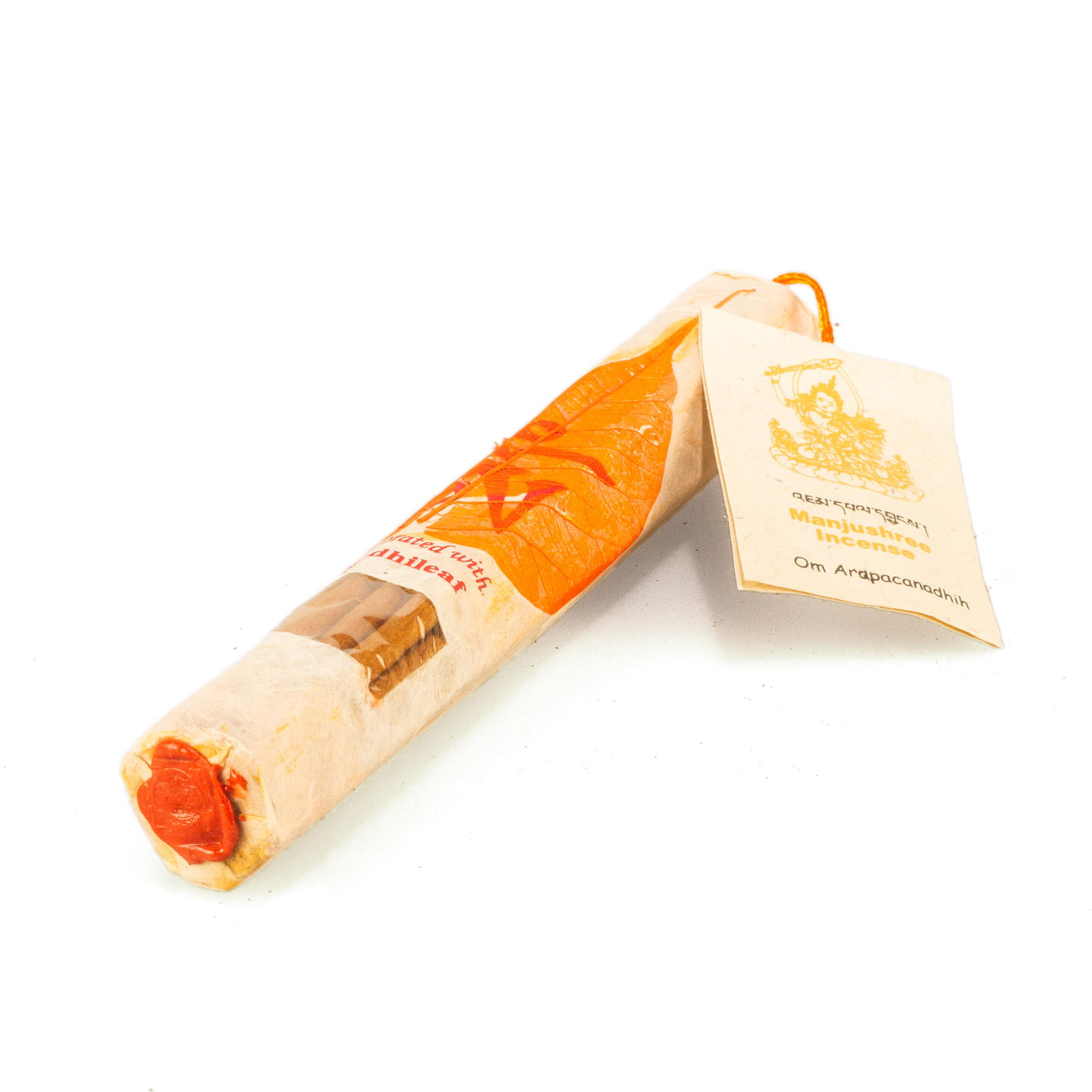 Tibetan Manjushree (Bodhisattva of Wisdom) Incense, 19 sticks of 21 cm — genuine organic incense decorated with bodhi leaf by Mandala art. 