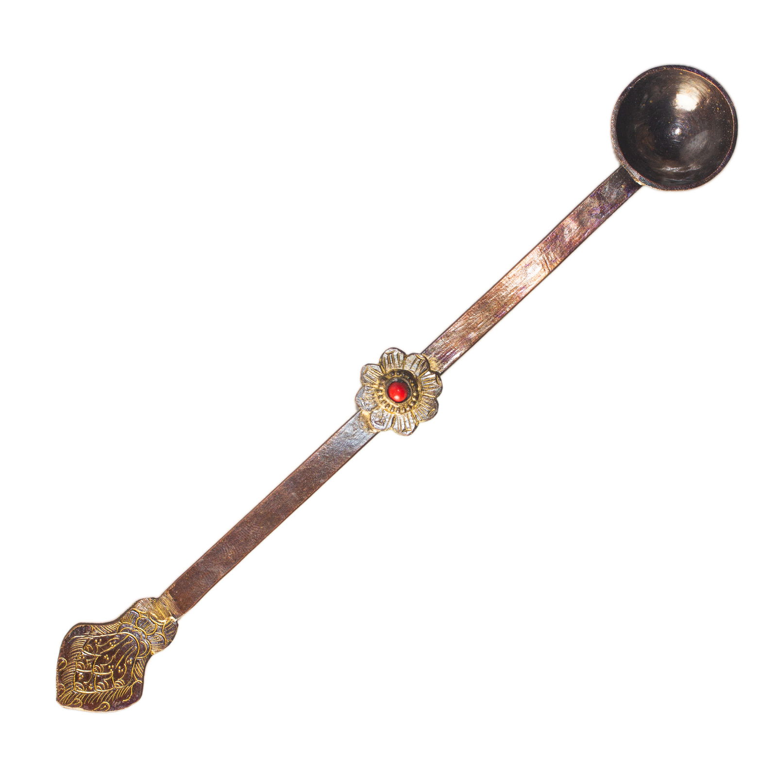 Elegant Altar Spoon "Rakta" made from copper, length — 22.5 cm. 