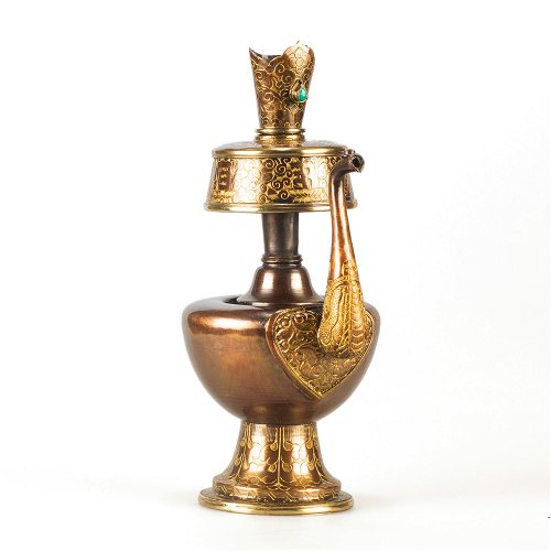 Bumpa with spout Tibetan sacred water vase used for ritual practices and initiations, height — 19 (23) cm