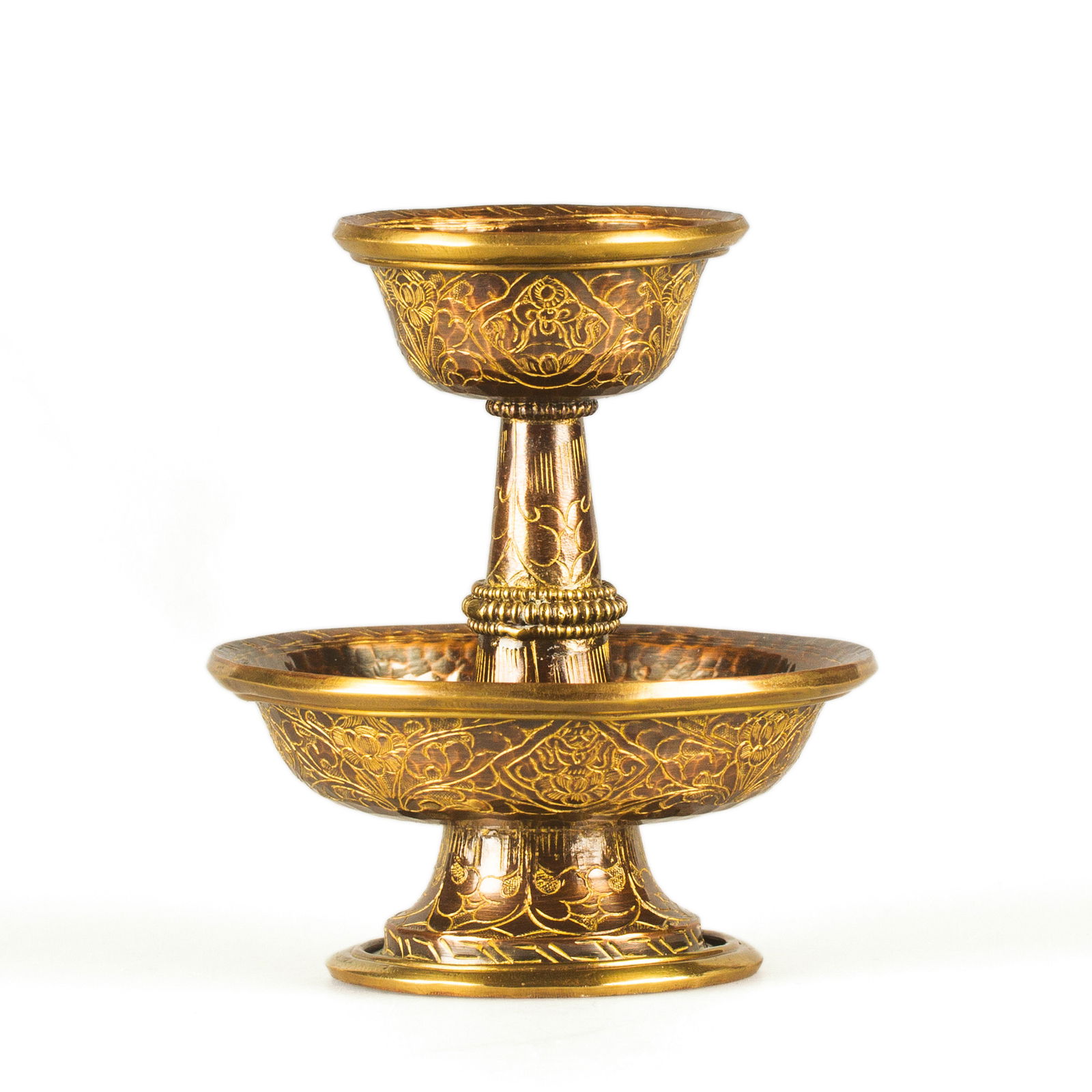 Serkyem offering to Dharma-protectors made from copper, decorated with traditional carving | Buddhist ritual goods collection, height — 15.5 cm. 