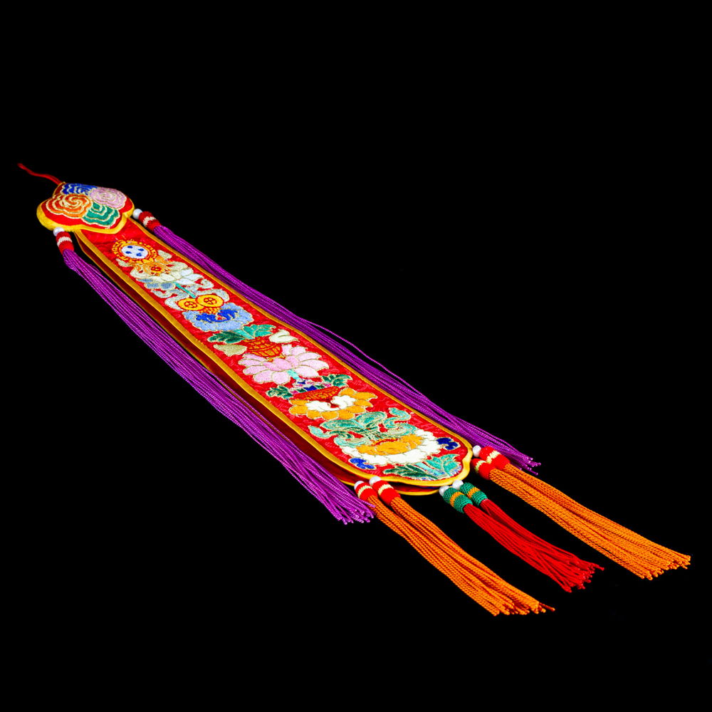 Luxury Chöpen — traditional Tibetan long sash, a tail for the Damaru, length — 41 (52) cm | Buddhist Religious music, Red