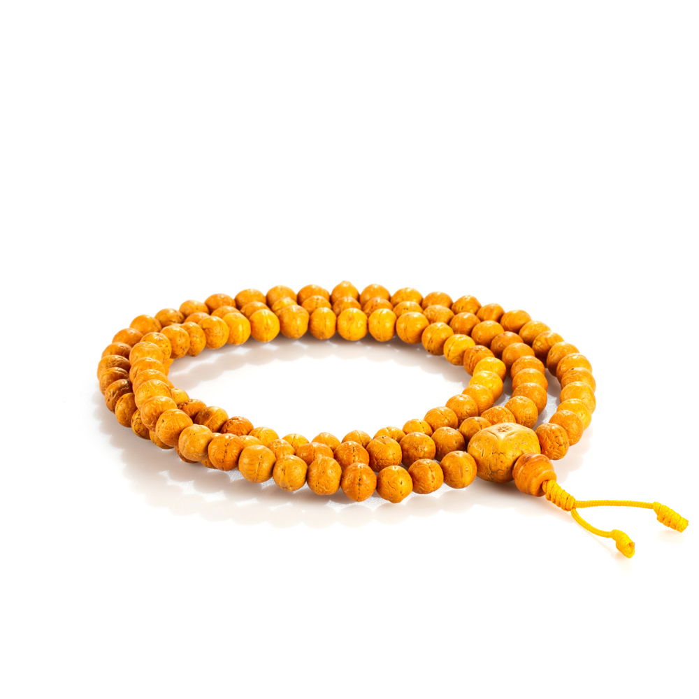 Exclusive traditional Tibetan 108-beads Mala, made from bodhi seeds, yellowish color, diameter — 9.5 mm | Buddhist malas collection, Yellowish