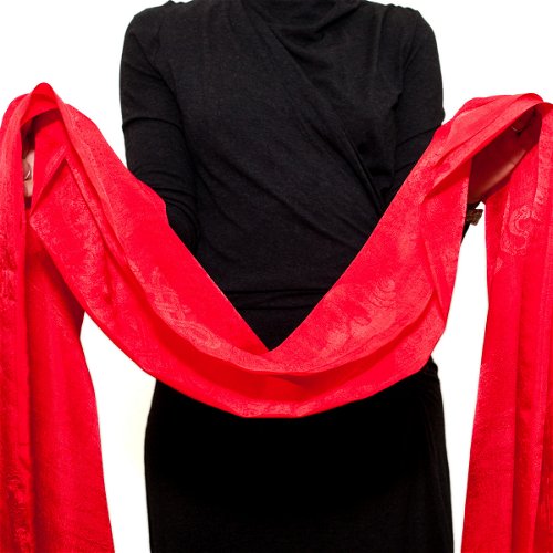 Luxurious Red Khata aka Jeldar, a traditional ceremonial scarf made from silk, size 290 x 56 cm