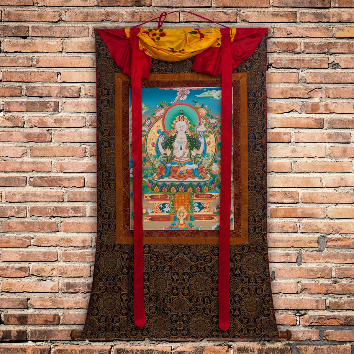 Thangka "Avalokitesvara" aka Chenrezik, Real Tibetan painting on canvas, image size 47x67 cm / 18,5 x 26,4 inches | Buddhist Art