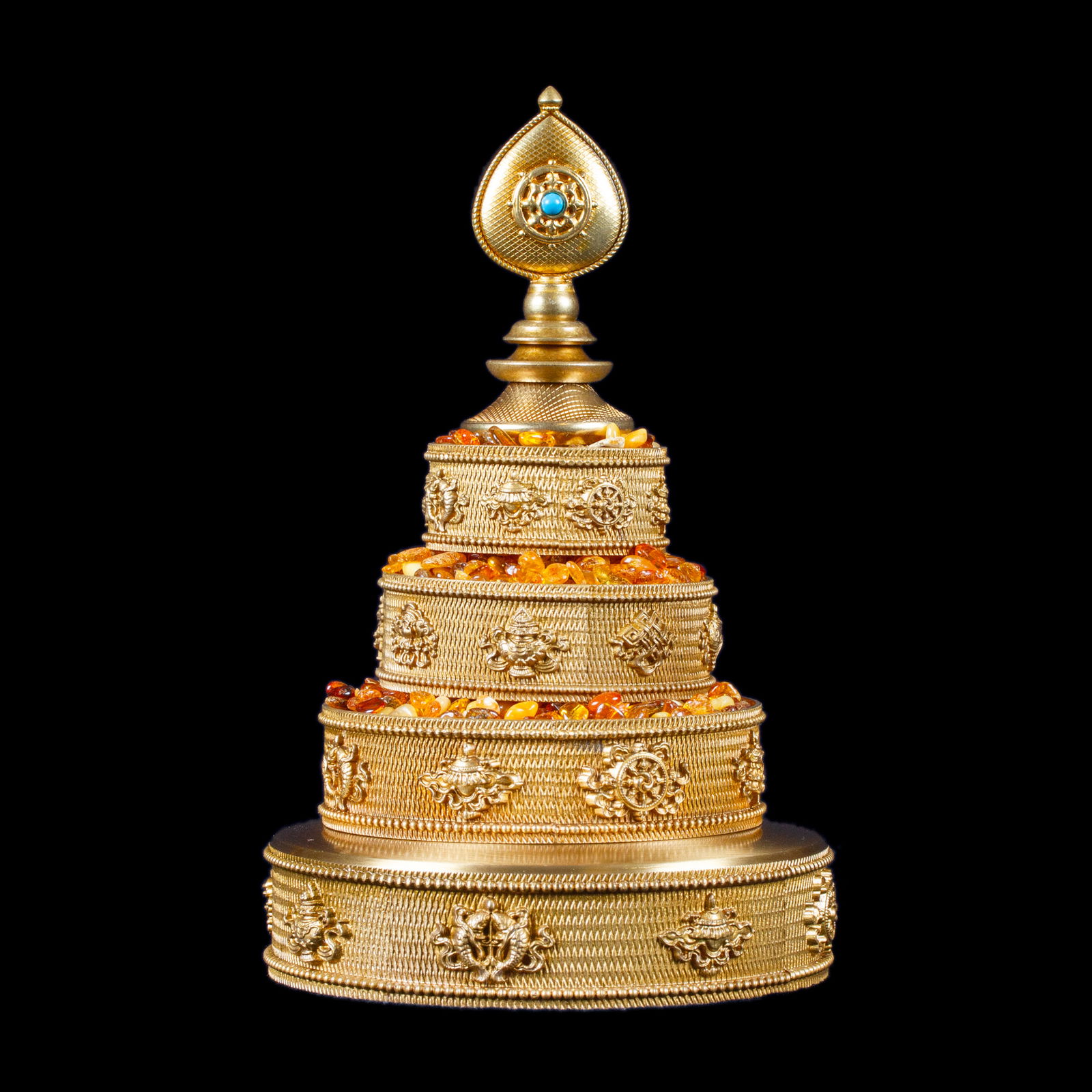 Buddhist Mandala Set carved with Ashtamangala | height — 16.0 cm, diameter — 10.0 cm. 