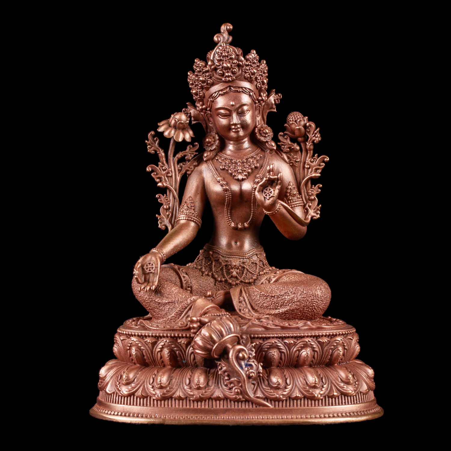 Statue of Green Tara aka Drolma made from copper : small perfection, height — 10.2 cm, Green Tara