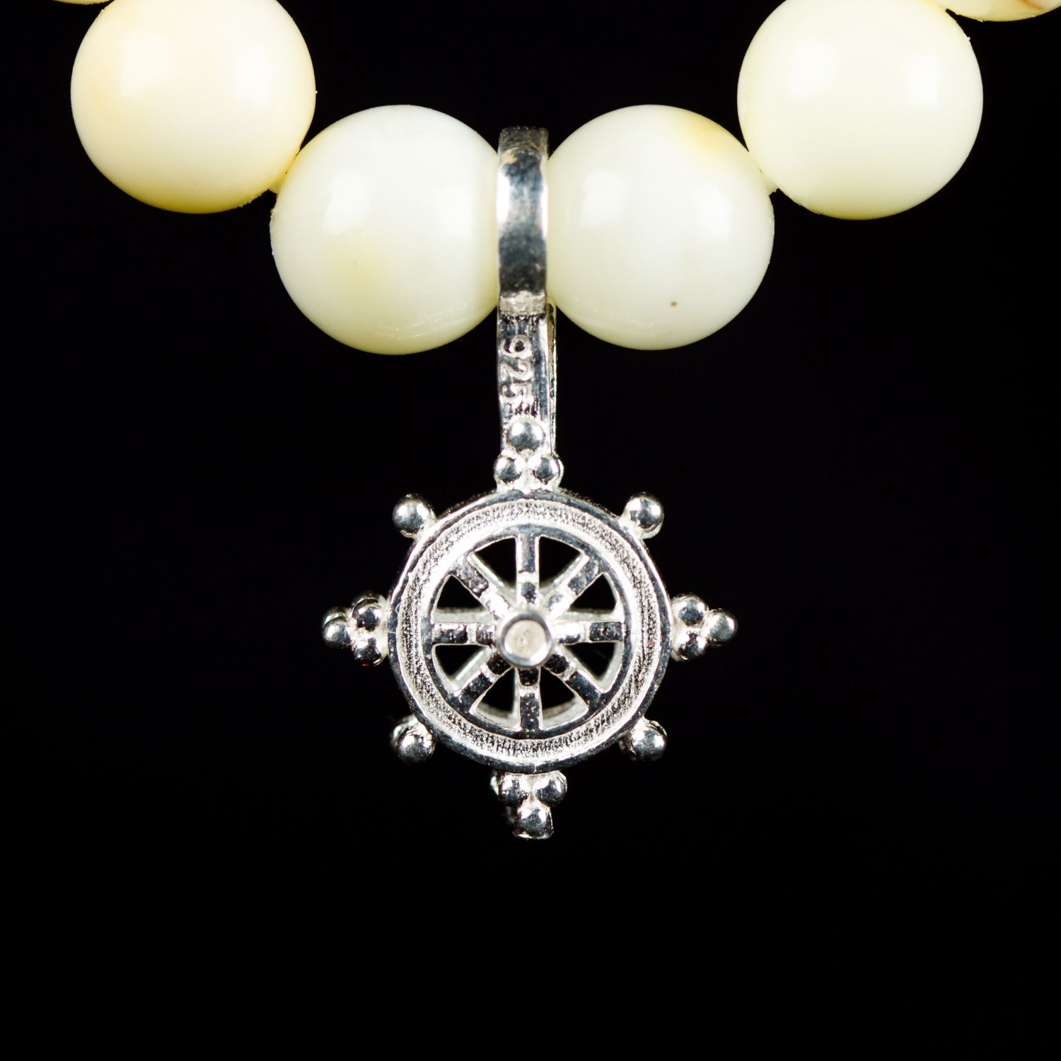 Elegant Silver mala separator "Dharma Wheel", small size — 10x15 mm.. 