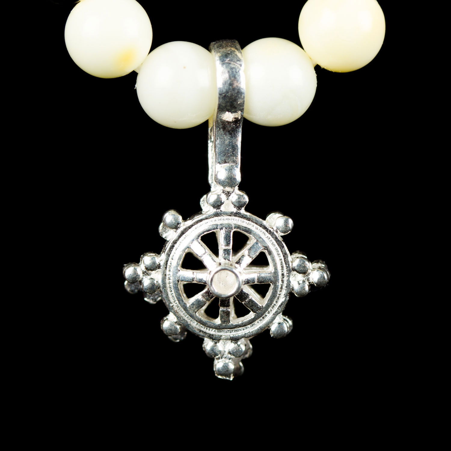 Elegant Silver mala separator "Dharma Wheel", big size — 19x12 mm.. 