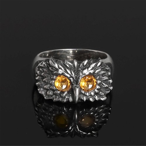Серебряное кольцо с глазами совы