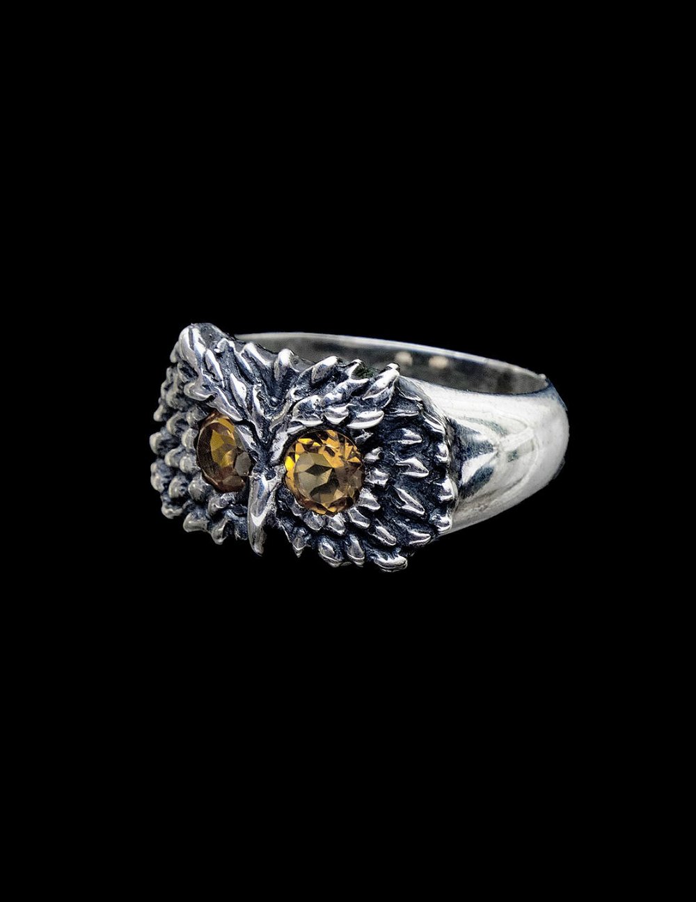 Серебряное кольцо с глазами совы