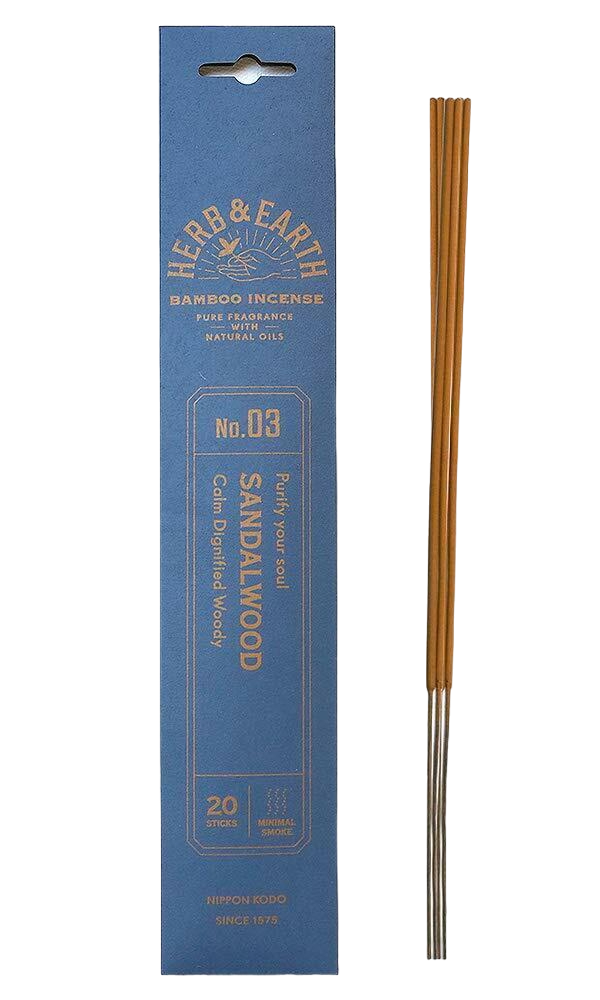 Благовоние на бамбуковой основе HERB & EARTH Sandalwood САНДАЛ, 20 палочек по 18 см, Сандал, 20