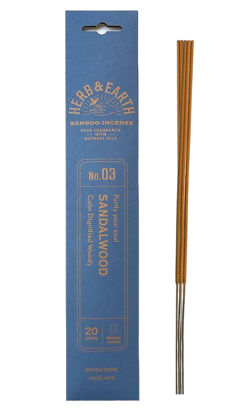 Благовоние на бамбуковой основе HERB & EARTH Sandalwood САНДАЛ, 20 палочек по 18 см