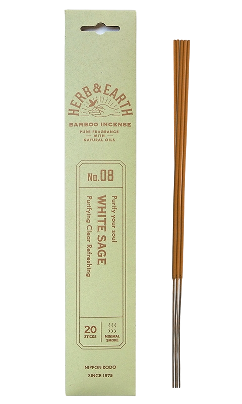 Благовоние на бамбуковой основе HERB & EARTH White Sage БЕЛЫЙ ШАЛФЕЙ, 20 палочек по 18 см, Белый шалфей, 20